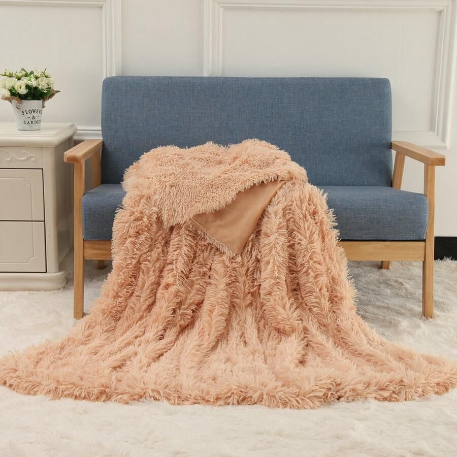 Luxe Pluche Deken Superzachte Gezellige Fuzzy Deken Imitatiebont Deken Lichtgewicht Dekens Warme Bedspreien voor Bank Bed Sofa (B160 x L200CM Verkrijgbaar in verschillende kleuren)