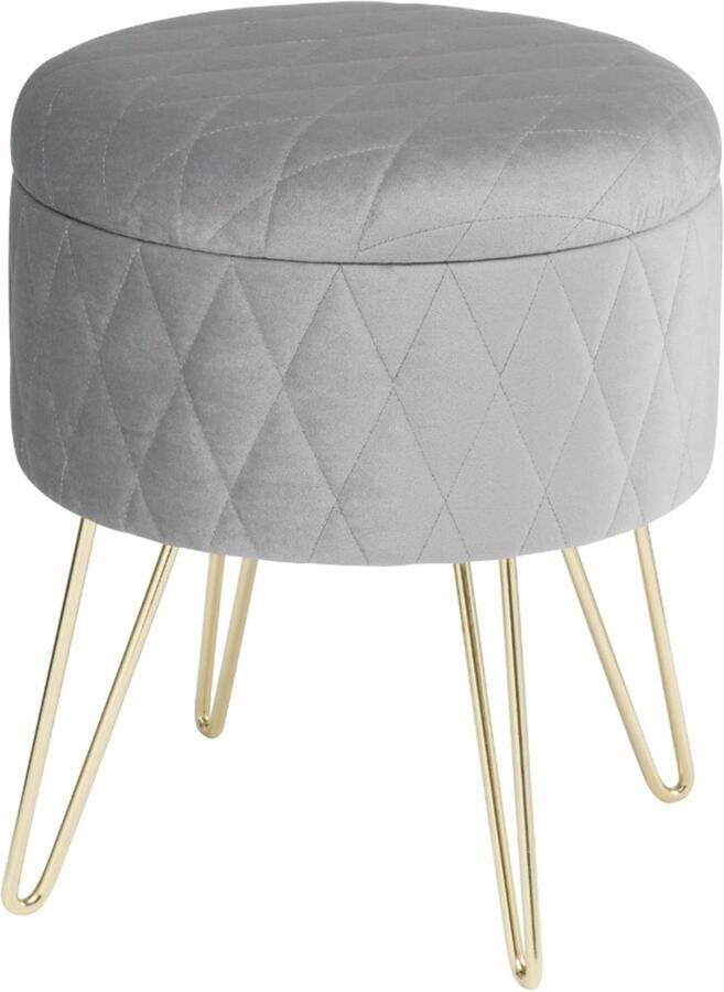 Bolt Edge Luxe Poef Velvet Grijs Voetenbank met Opbergruimte Zitkist Hocker 2in1 Opbergbox