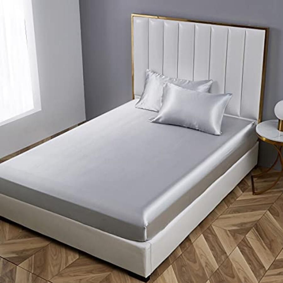 Luxe satijnen hoeslaken 90 x 200 cm Grijs zijdeglans Geschikt voor matrassen tot 30 cm