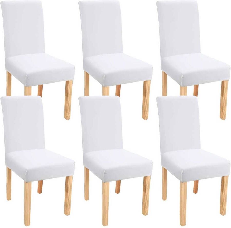 Luxe Set van 6 Uitrekbare Stoelhoezen in Wit Afneembaar Wasbaar en Eenvoudig te Installeren Ideaal voor Eetkamerstoelen Bruiloften en Evenementen Evenals voor Hotels en Restaurants