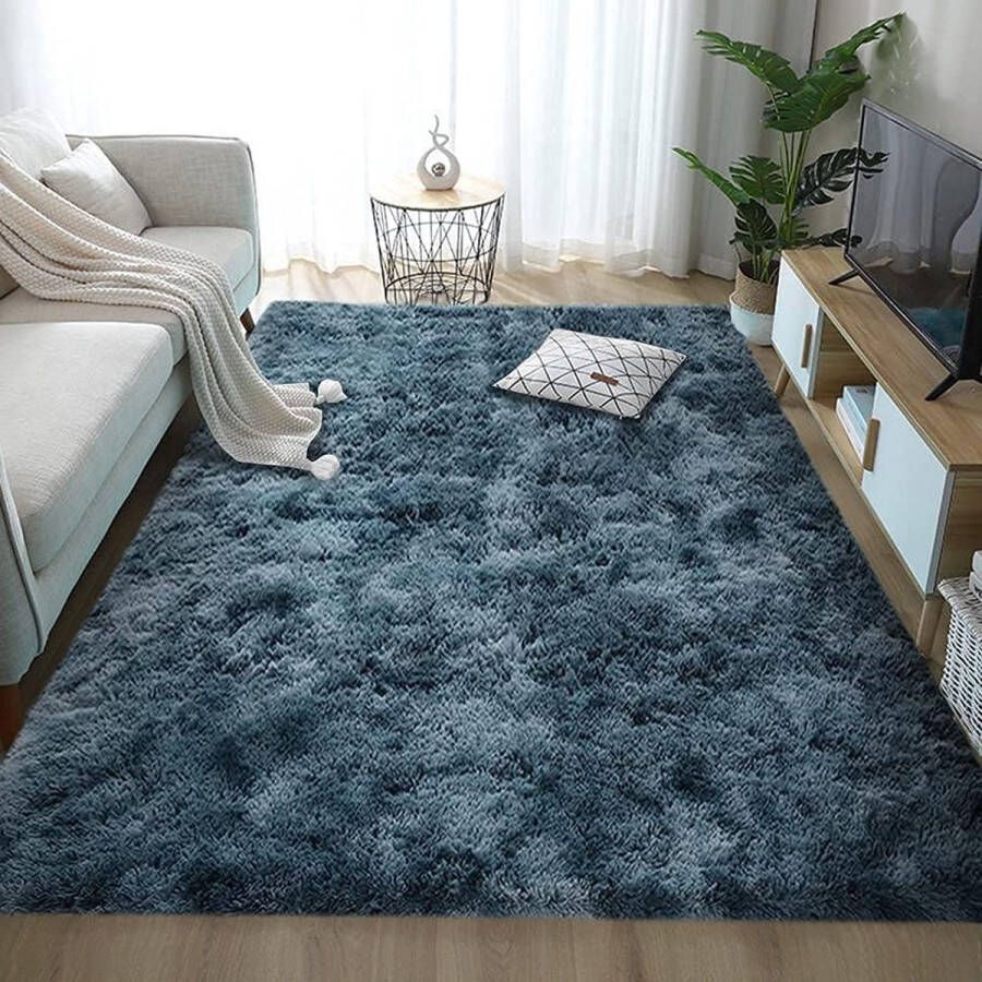 Luxe Shaggy Soft Area tapijt vierkant indoor pluizige antislip tapijten moderne wooncultuur voor woonkamer slaapkamer kinderkamer blauw 60x90 cm