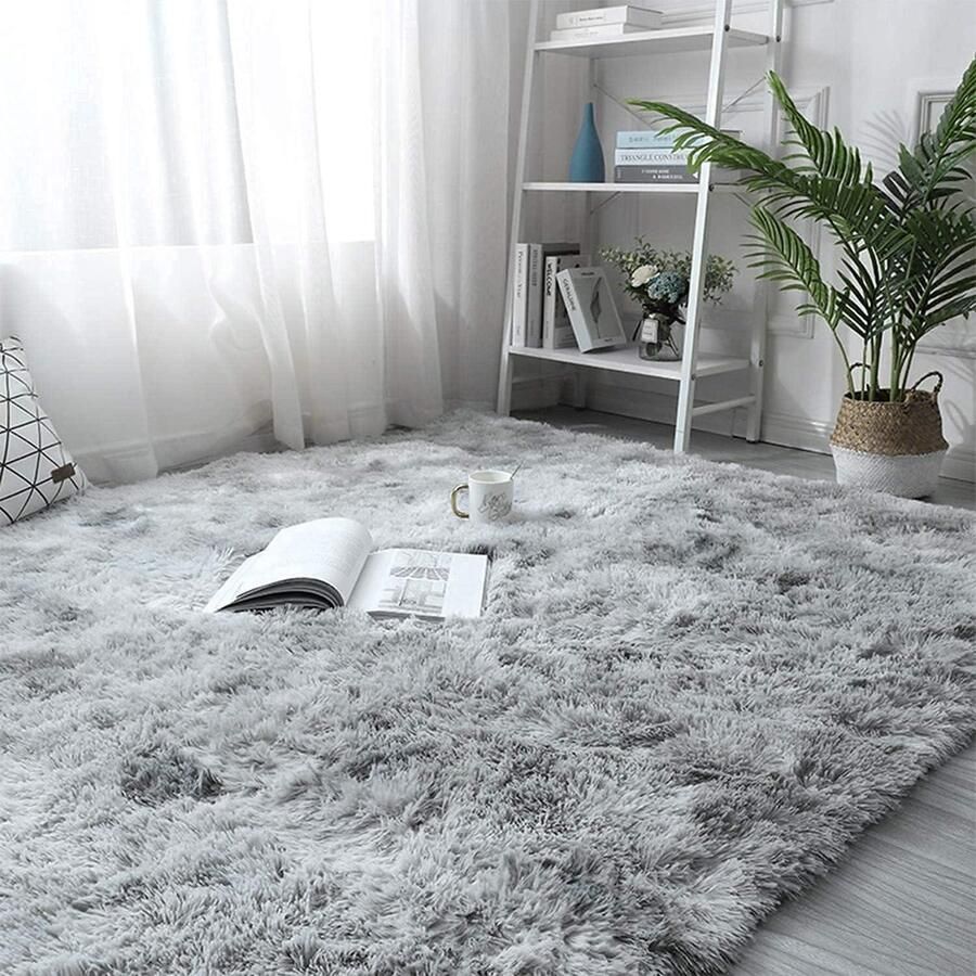 Luxe Shaggy Soft Area tapijt vierkant indoor pluizige antislip tapijten moderne wooncultuur voor woonkamer slaapkamer kinderkamer grijs 60x90 cm Tapijt