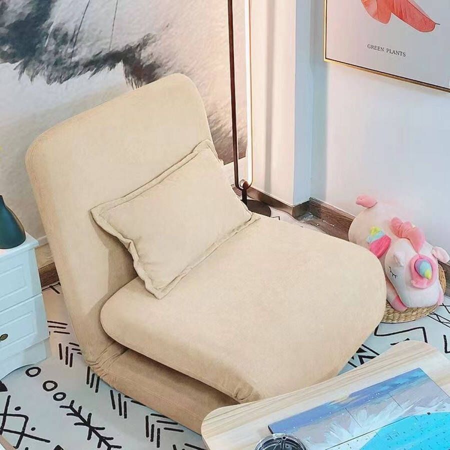 Luxe Slaapfauteuil Beige Uitvouwbaar met kussen Fauteuil Ligstoel Stoelbed – Bedbankje – Slaapbankje – Logeerbed logeerstoel Salon Slaapkamer Woonkamer Babykamer Trendy