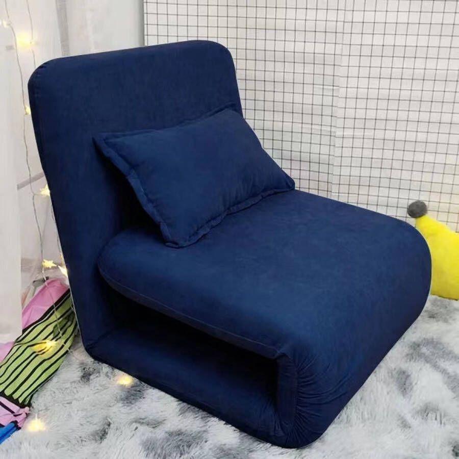 Luxe Slaapfauteuil Blauw Uitvouwbaar met kussen Fauteuil Ligstoel Stoelbed – Bedbankje – Slaapbankje – Logeerbed logeerstoel Salon Slaapkamer Woonkamer Babykamer Trendy