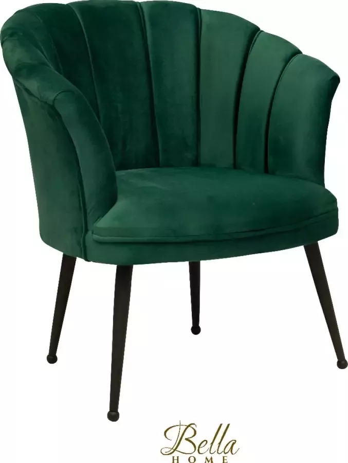 Bella Home Mila Fauteuil Velvet Schelp Groen met zwarte poten
