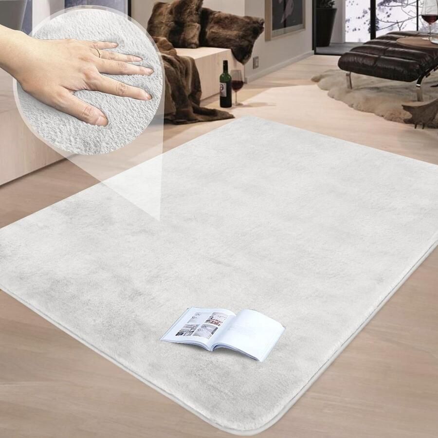 Luxe verdikt tapijt vergelijkbaar met konijnenbont stijlvolle pluche 1100 g m² antislip voor nachtkastje woonkamer keuken woondecoratie ivoor 80 x 150 cm
