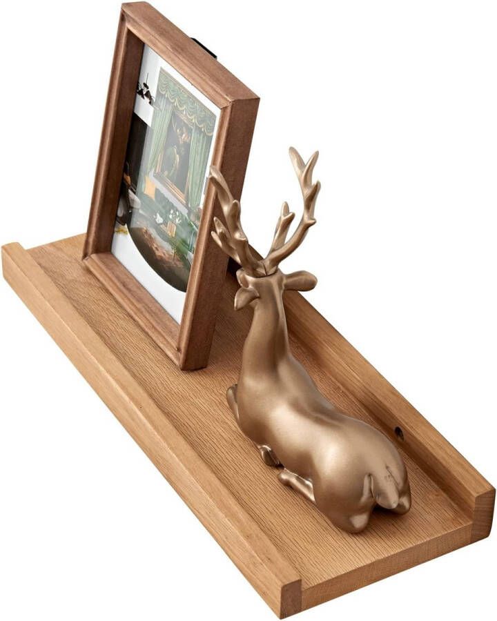 Bastix Zwevend rek massief eiken houten fotolijst 40 cm klein wandrek voor keuken woonkamer slaapkamer badkamer