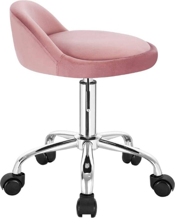 Luxe werkkruk Op wielen Roze Zadelkruk Kapperskruk Tabouret draaikruk Zonder rugleuning Ergonomisch Velvet