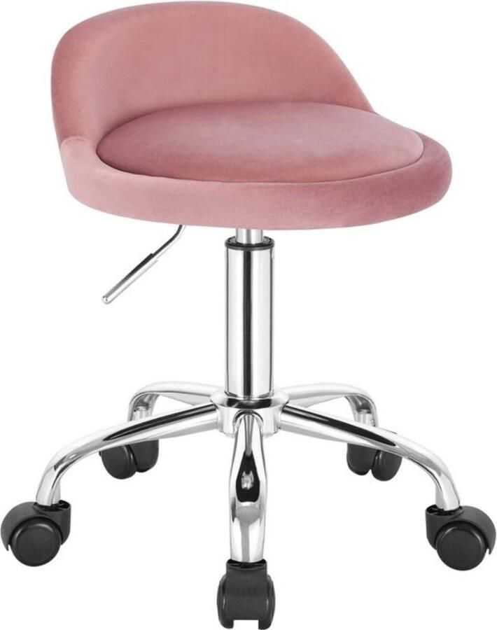 Luxe werkkruk Op wielen Roze Zadelkruk Kapperskruk Tabouret draaikruk Zonder rugleuning Ergonomisch Velvet