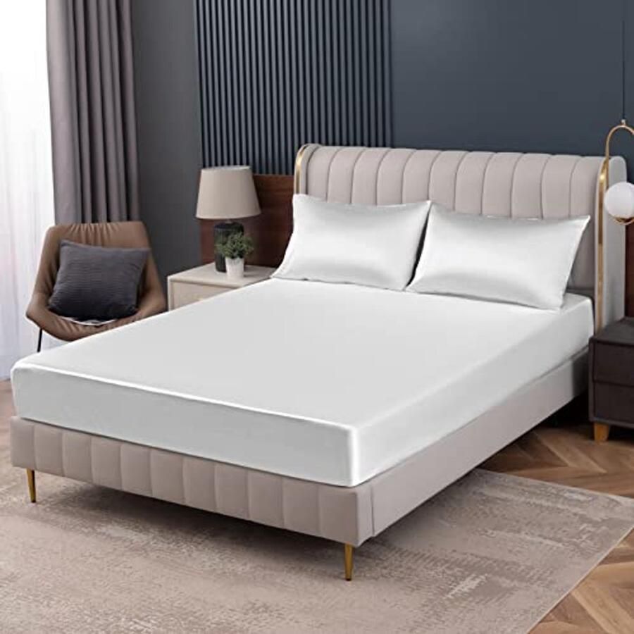 Luxe Wit Satijnen Hoeslaken voor Twin Size Matrassen Ultra Zacht en Diep Pocket Design