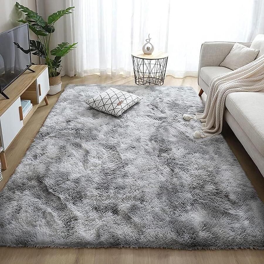 Luxe zacht vierkant indoor pluizig antislip tapijt modern interieur woonkamer slaapkamer kinderkamer grijs 160x200 cm