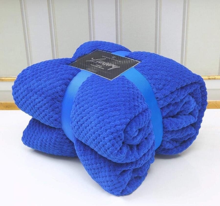 Luxe zachte fleece dekens voor sofa en bed Elektrisch blauw 200x240 cm