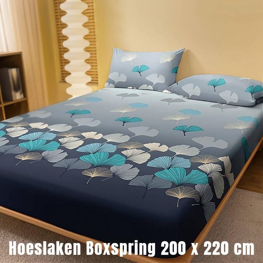 Luxe Zachte Hoeslaken Polyester Zacht Comfortabel GINKGO-print Zonder Kussenslopen Voor Boxspring en Waterbed 200 x 220 cm %%