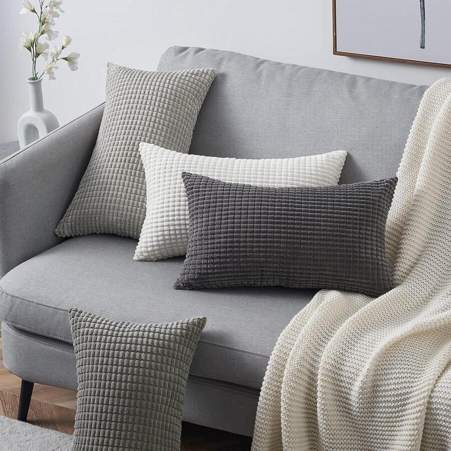 Kussensloop 30 x 50 cm grijs set van 4 corduroy kussenslopen kussenovertrek decoratieve kussensloop bankkussen sierkussen decoratie voor bank slaapkamer woonkamer balkon kinderen kussensloop 30x50