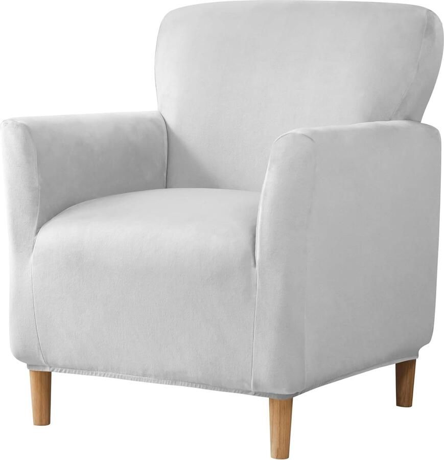 Luxueuze Fauteuil Slipcovers Mid Century Fluwelen Stoelhoes Hoge Stretch en Antislip Lichtgrijs