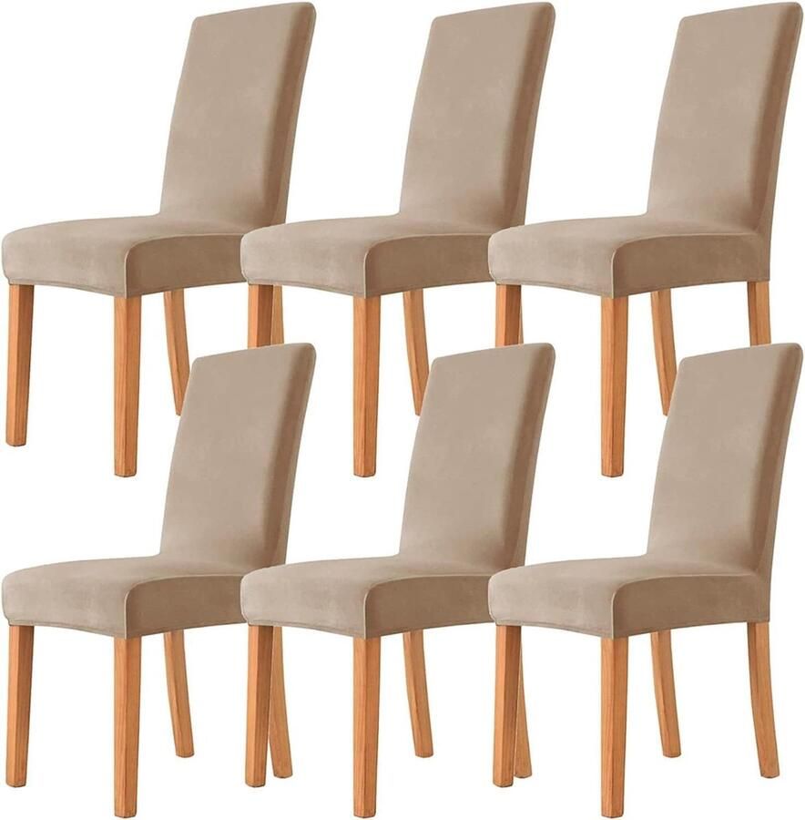 Luxueuze Fluwelen Eetkamerstoelhoezen Set van 6 Stretchy en Zacht Kameelkleurige Meubelbeschermer voor Bruiloften en Feesten