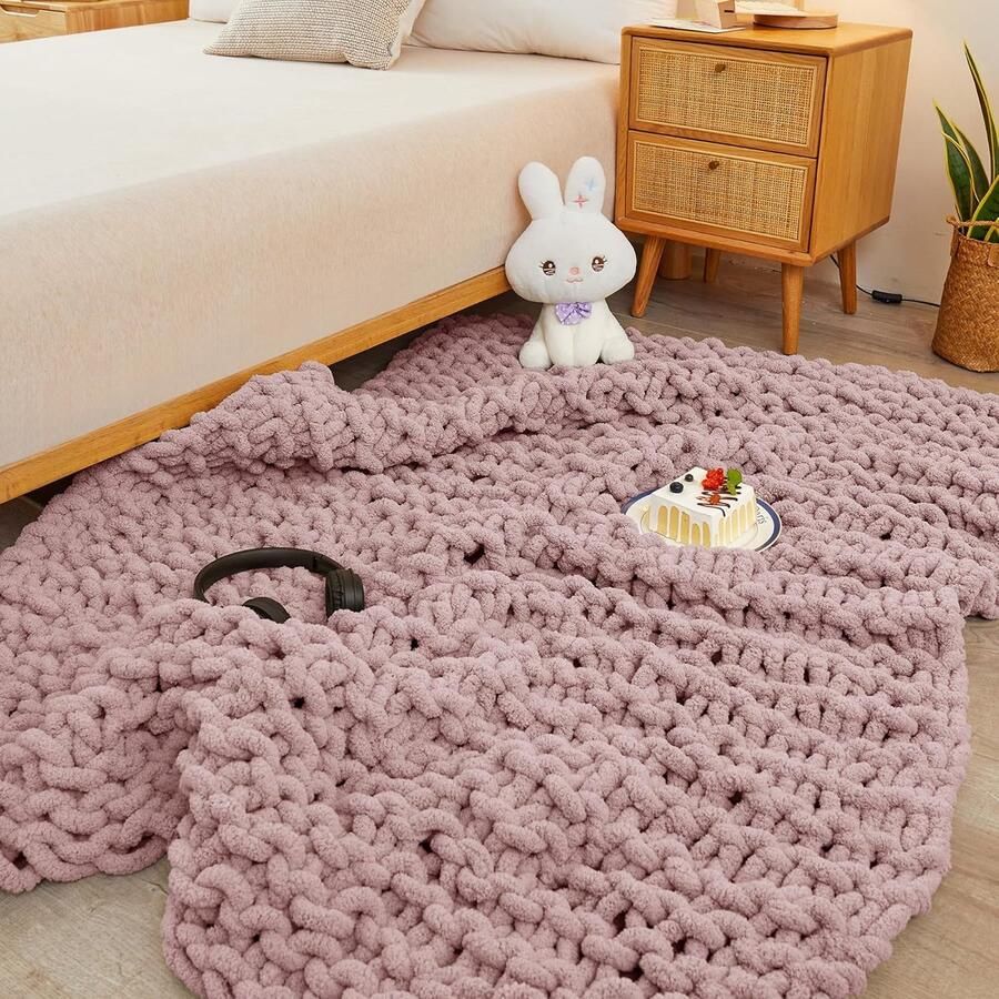 Luxueuze Hand Gebreide Zachte Deken voor Bank Bed en Stoel 101 x 127 cm Roze