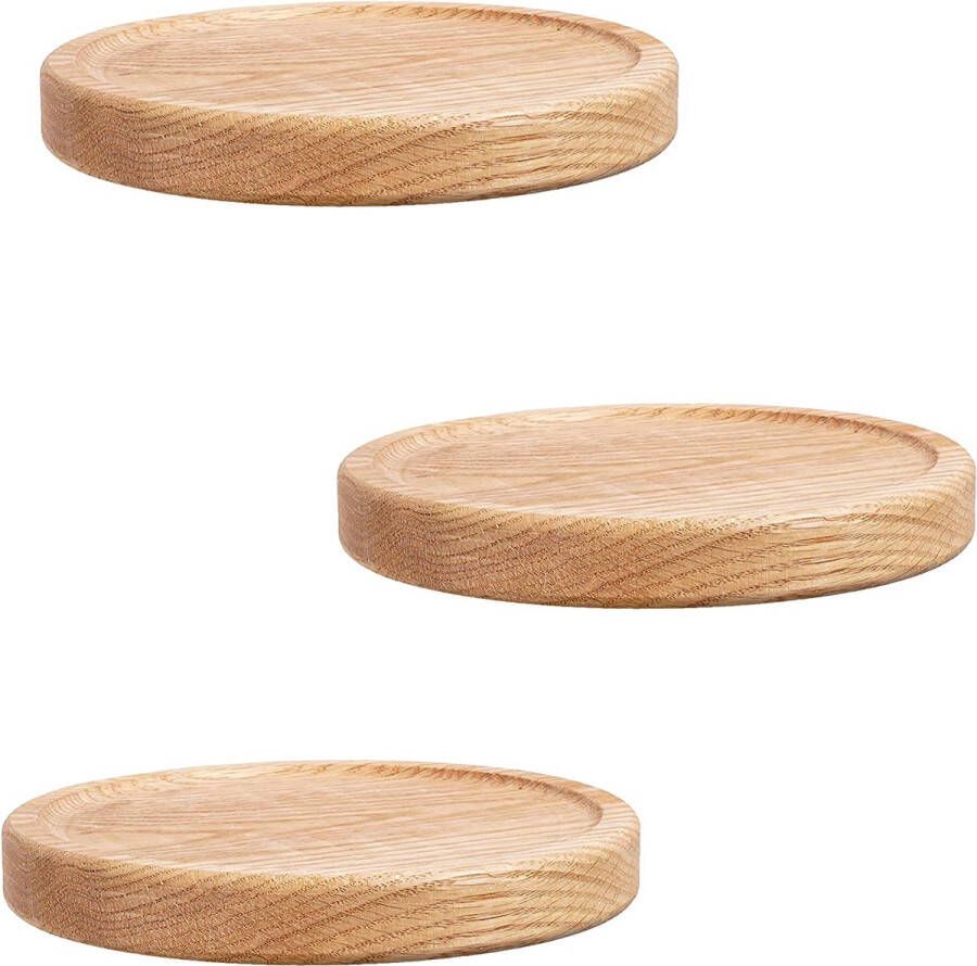 LUXX Wandstelling set van 3 naturel massief eiken zwevende plank hangrek keukenrek badkamerrek wandrek hout plantenrek (Ø16cm)