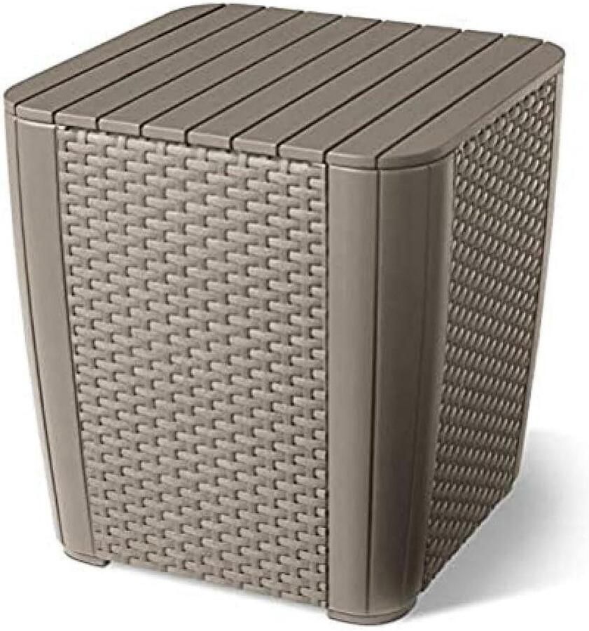 Luzon Flat Wicker Tuintafel Cappuccino Afneembaar Deksel Opbergruimte Kunststof Rotanlook Allibert Tuinmeubelen bijzettafel buiten