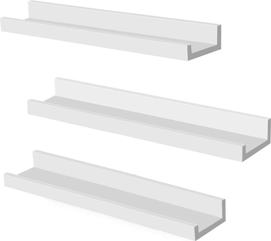 SONGMICS LWS061W01 Set van 3 wandrek woonkamerdecoratie lengte 60 cm zwevende plank voor fotolijsten woonkamer kantoor badkamer keuken wit