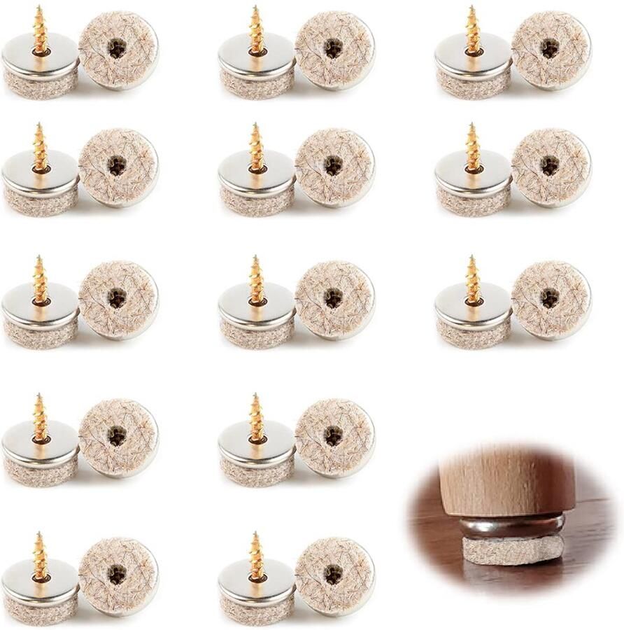Lxoraziy 40 stuks viltglijders van 28 mm diameter voor meubelpoten dikke viltglijders voor stoelbekleding ter bescherming van harde vloeren viltglijders met schroeven premium vloerbeschermers voor stoelen en meubels (28 mm)