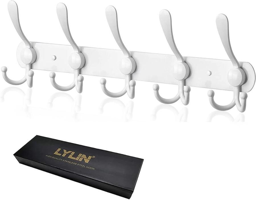 LYLIN kapstokhaken kapstokstang kapstokhaak roestvrij staal handdoekhaak wandhaak kapstok vintage jashouder wand voor keuken badkamer slaapkamer (wit 15 haken 1 stuk)