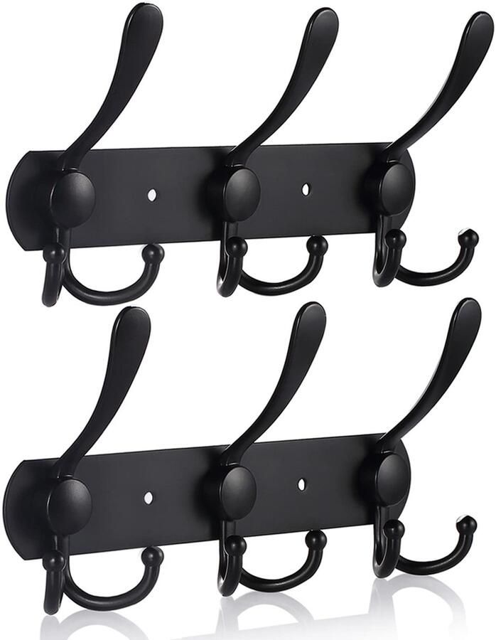 LYLIN kapstokhaken kapstokstang kapstokhaak roestvrij staal handdoekhaak wandhaak kapstok vintage jashouder wand (mat zwart 9 haken 2 stuks)