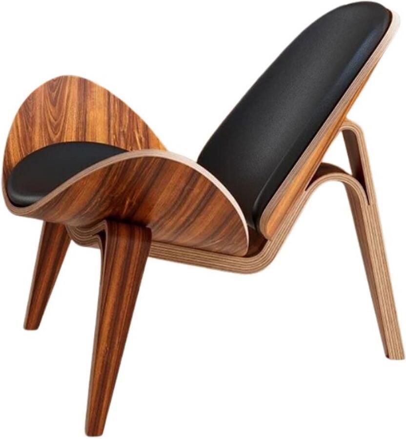 Lynly Driepotige schelpstoel Zwart walnoot Stofbekleding Moderne loungestoel