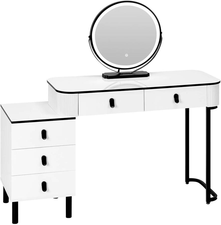 Lynly Kaptafel met LED-verlichting Mobiele spiegelijdelheid Make-up cosmetische tafel voor Slaapkamer