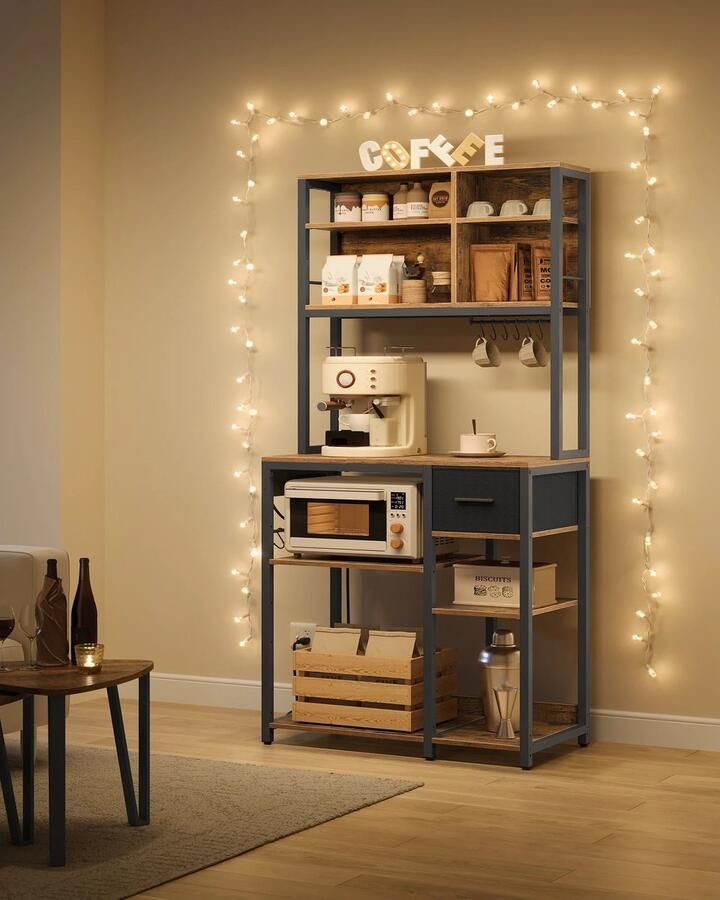 Lynly koffie meubel donker koffiecorner meubel koffiebar koffiehoek koffiehoekje inrichting koffie corner organizer