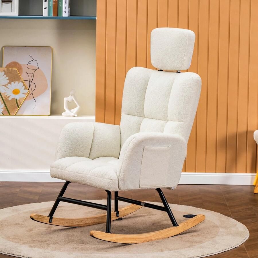 Lynly Relaxfauteuil met Armleuningen Hoofdsteun beige fauteuils met armleuning fauteuil relax fauteuils Schommelstoel