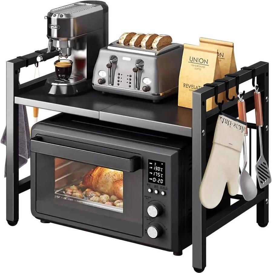 Lynly uitbreidbare 42-64cm magnetron plank organisator keukenmeubel magnetronkast magnetron rek keukenkast zwart