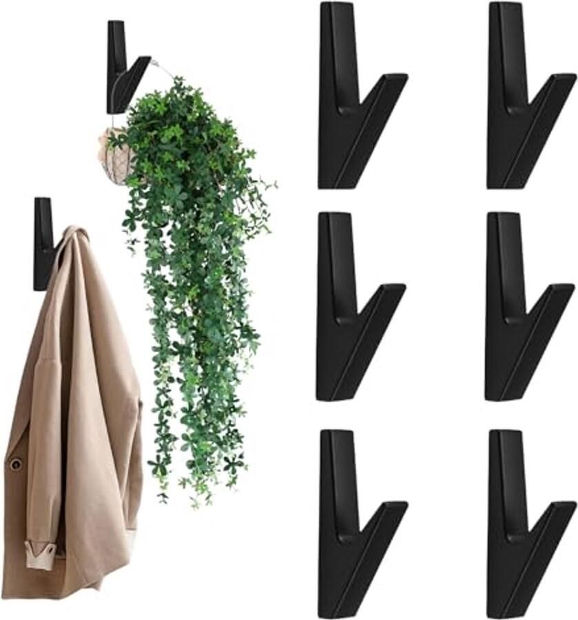 LYSHOOCE Set van 6 kapstokken zwart haken voor akoestische panelen kapstokken van aluminiumlegering akoestische panelen garderobehaken geschikt voor keukens badkamers foyers gangen enz