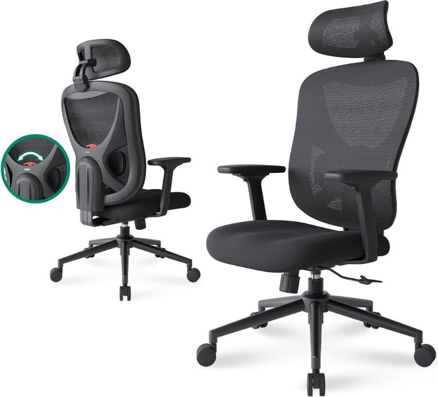 M75 Ergonomische Bureaustoel Met 3D Lendensteun en Verstelbare Hoofdsteun Bureaustoel Met Hoge Rugleuning 3D Armleuning en Verstelbare Rugleuning Draaibare Bureaustoel Zwart