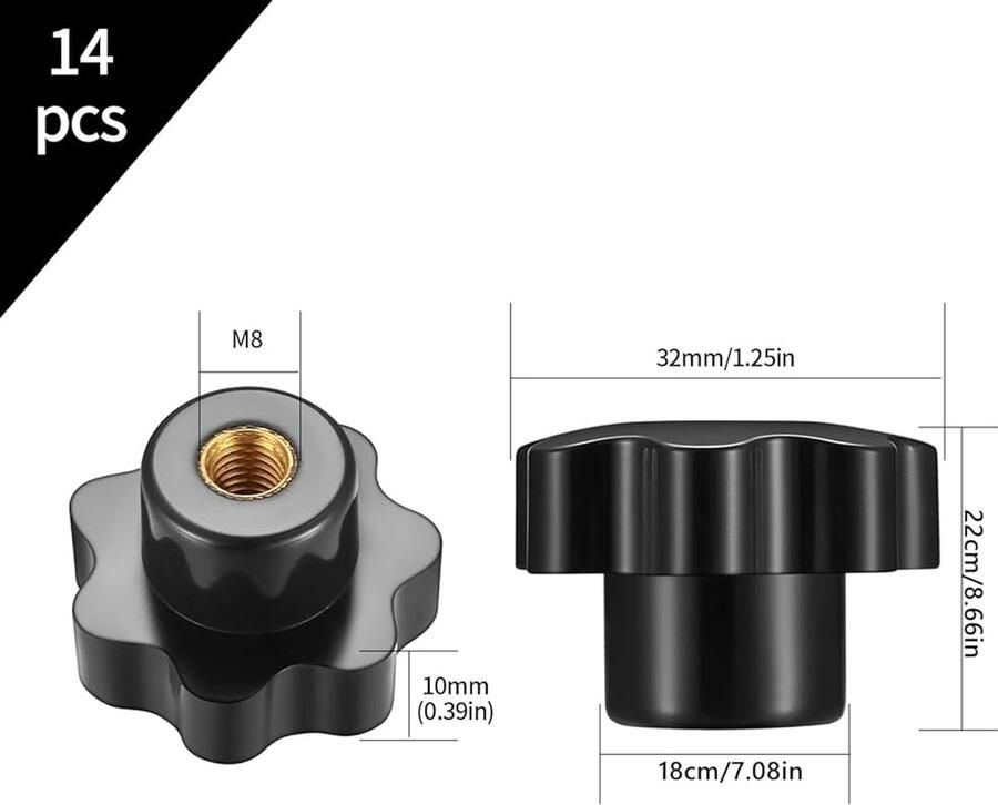 M8 sterschroef set 14 stuks zwart kunststof en messing