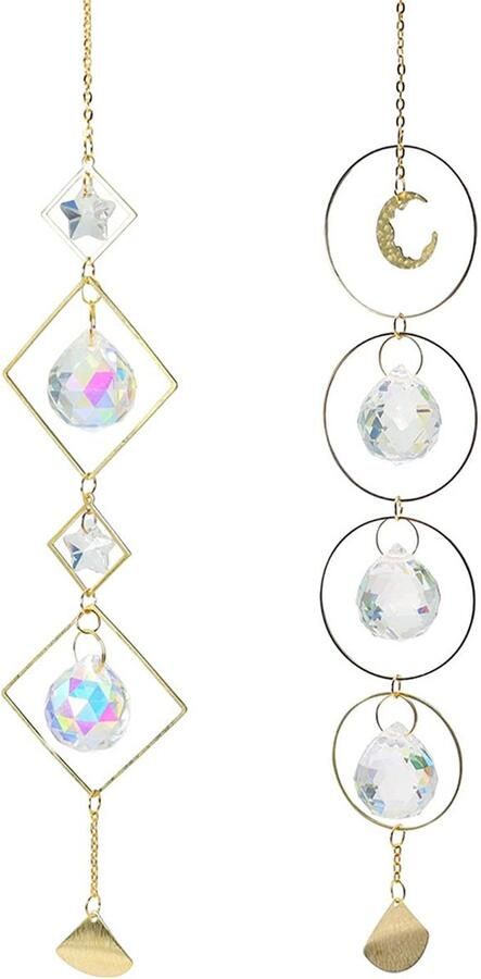 Maan Kristal Zonvanger Raam Hanger Regenboogmaker Handgemaakte Kristallen Prismen Decoratie Kroonluchter Kwaliteit Voor Huis Tuin Decor Transparant 2 stuks
