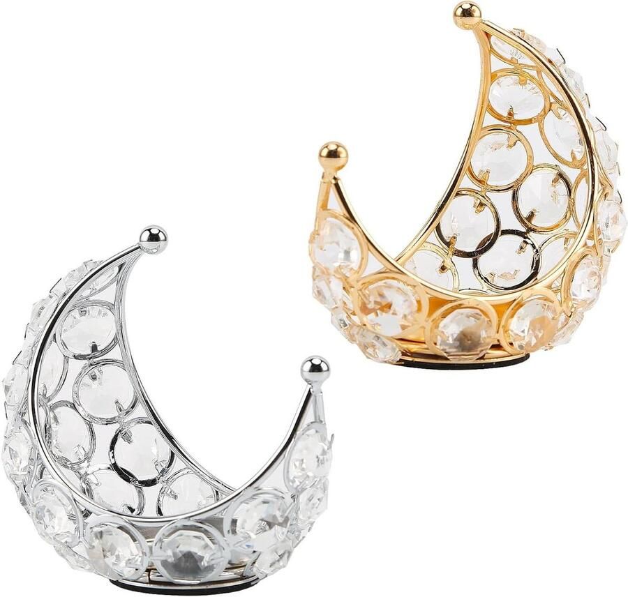 Maan Vorm Kristal Theelicht Kaars Houder Set van 2 voor Thuiskantoor Bruiloft Receptie Tafel Center Decoratie