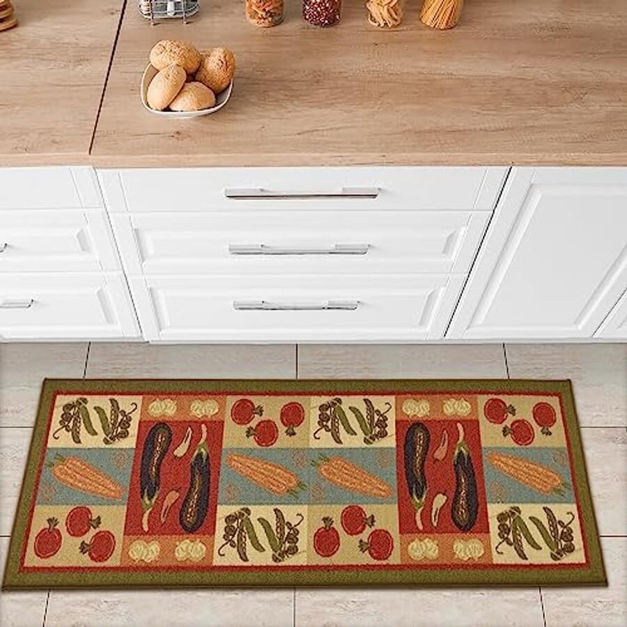 Machine wasbare antislip keukenloper tapijt voor binnen 50 8 x 149 9 cm olijfgroen