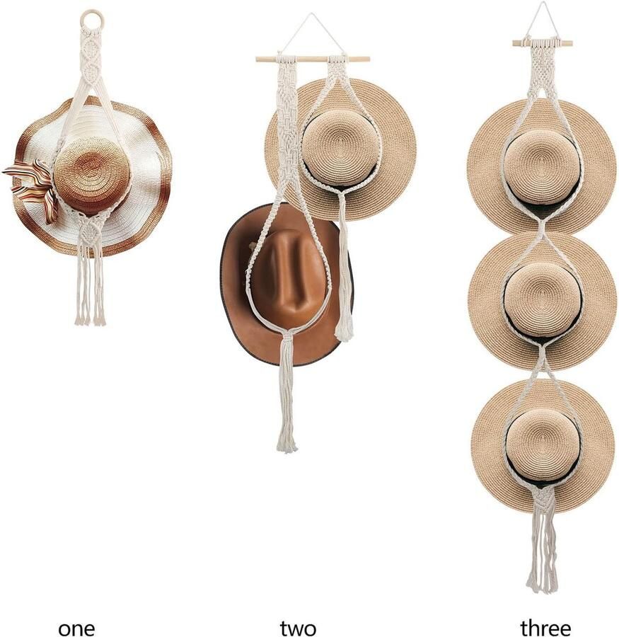 Macrame Hoedenhanger Boho Hoedenhanger voor Muurdisplay Hoedenhouder Organizer Cap Display Opbergrek voor Mannen Vrouwen Brede Rand Honkbal Fedora Hoedenrek