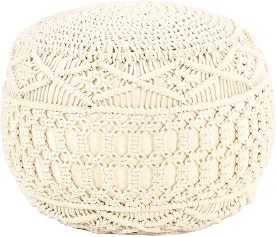 Macramé Pouf 45x30 cm – Handgemaakt Katoenen Voetenbank