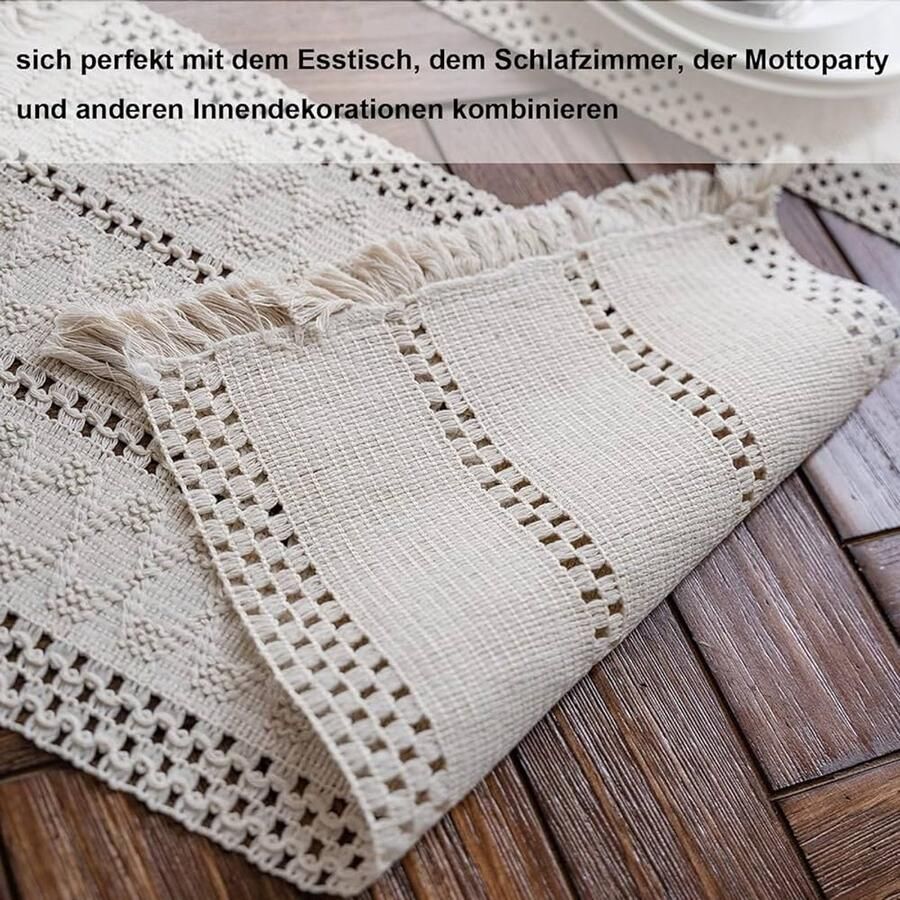 Macramé tafelloper Beige 30 x 180 cm Boho stijl