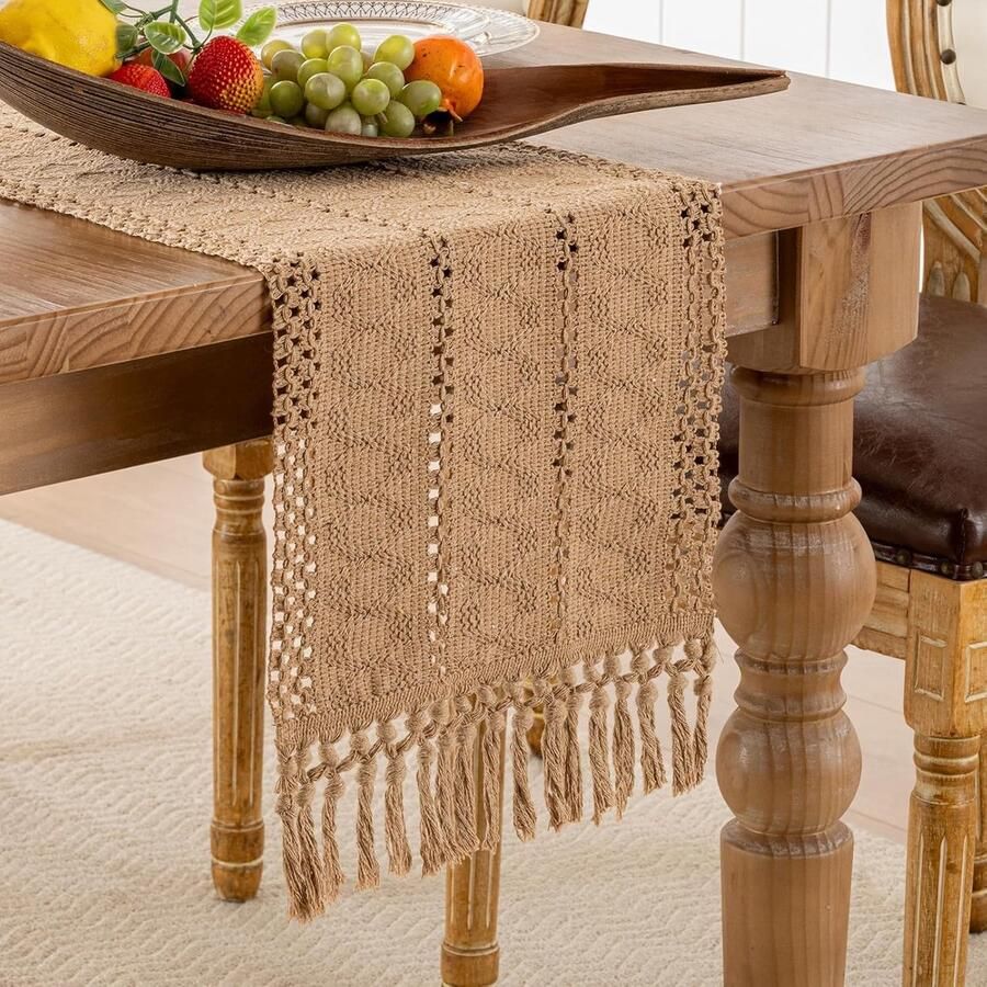 Macramé Tafelloper Boho Woondecoratie 1 stuk Katoen Linnen Polyester 30 x 140 cm