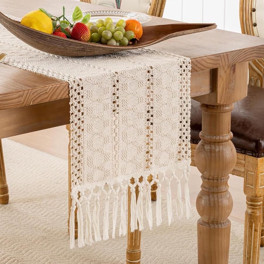 Macramé Tafelloper Rustiek en Boho 1 stuk Katoen en Linnen 30 x 180 cm