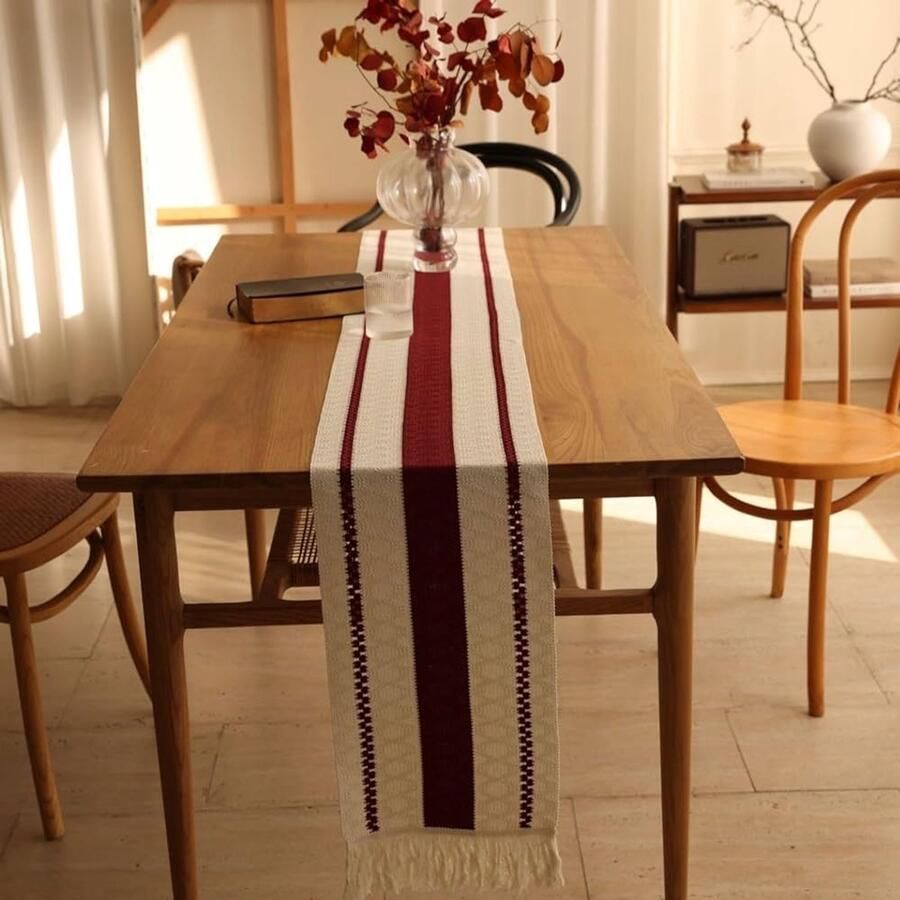Macrame Tafelloper rustieke decoratie 1 stuk crème beige 30 x 200 cm