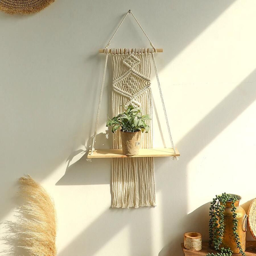 Macrame Wandplank Houten Hangplank