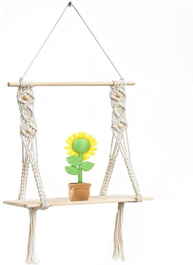 Macramé Wandrek Boheems Design 1 stuk Natuurlijk Hout en Katoen