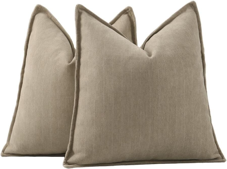 Madizz Set van 2 effen chenille kussenhoezen zachte decoratieve kussenslopen voor bank slaapkamer kussenhoes licht taupe 40x40 cm vierkant