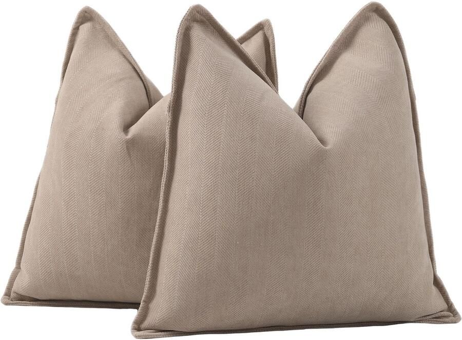 Madizz Set van 2 effen chenille kussenhoezen zachte decoratieve kussenslopen voor bank slaapkamer kussenhoes camel 50x50 cm vierkant
