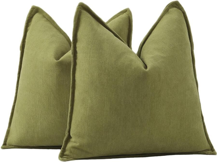 Madizz Set van 2 effen chenille kussenhoezen zachte decoratieve kussenslopen voor bank slaapkamer kussenhoes mosgroen 45x45 cm vierkant