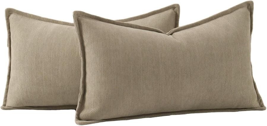 Madizz Set van 2 effen chenille kussenhoezen zachte decoratieve kussenslopen voor bank slaapkamer kussenhoes licht taupe 40x60 cm rechthoekig